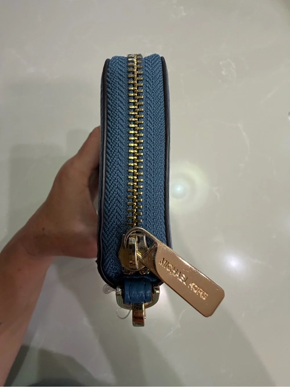 NWOT Michael Kors Blue Pebbled Leather Zip-Around Wristlet Wallet